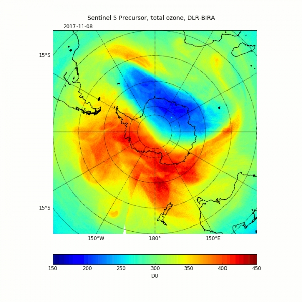 Closing of the ozone hole(Credit: contains modified Copernicus Sentinel data (2017), processed by DLR/BIRA)