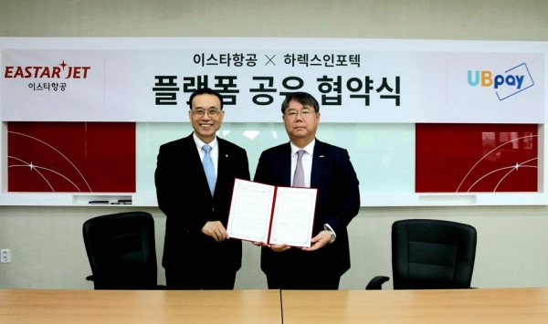 On January 28, 2020, Park, Kyung Yang, President and Chief Vision Officer (CVO) of Harex InfoTech Inc. and Choi, Jong Gu, CEO of EASTAR Air took the picture after signing ceremony of Alliance Partnership Contract for Sharing “UBpay, User Centric Mobile Payment Shared Platform” at the headquarter of EASTAR Air.