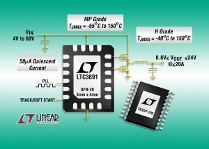 60V Input Synchronous Step-Down DC/DC Controller  Draws Only 50µA in Battery-Powered Systems