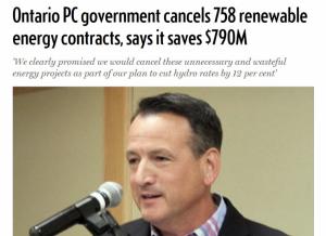 캐나다 온타리오 주정부, 신재생에너지사업 758건 취소 예고